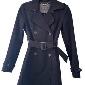 Ever New Womens Black Double-Breasted Trench Coat With Belt